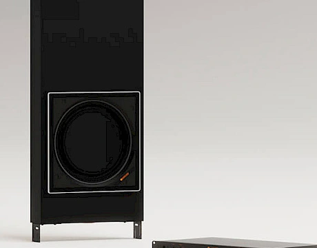 Detalle oficial del transductor y alojamiento del subwoofer empotrable WS1-W10 de Monitor Audio