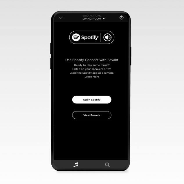 Interfaz oficial de Spotify Connect y selección de ambientes en Savant